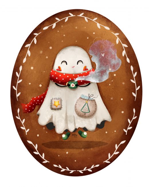 Duch Vianoc ilustrácia na pohľadnice