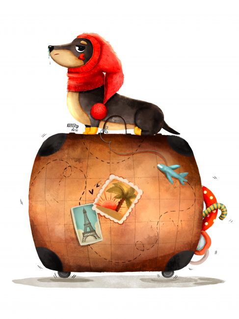 Malý cestovateľ-ilustrácia na pohľadnice