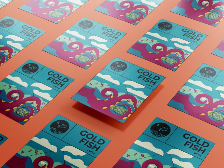 Ilustrácie na kávové balíčky pre Goldfish coffee