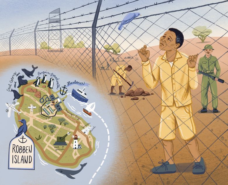 Nelson Mandela, non=fiction, prison time, map of Robben Island